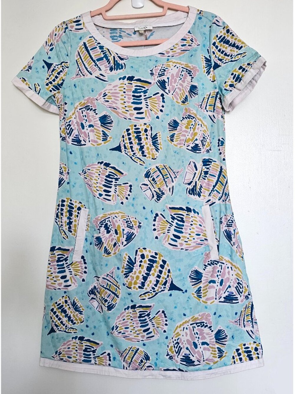 Tyler Boe Tropical Fish Angelfish Cotton Short Sleeve Shift A-Line Mini Dress 6